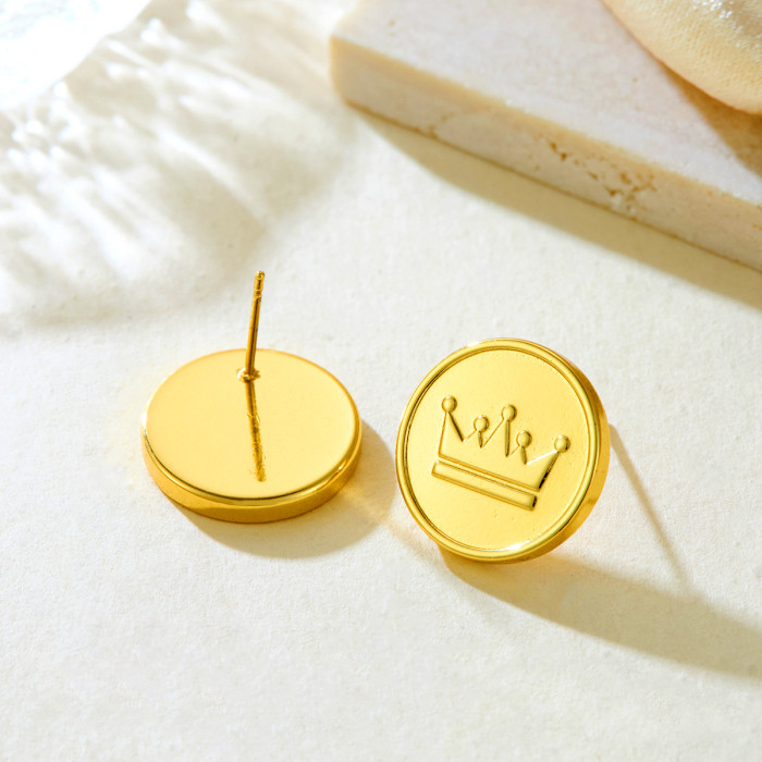 Niche INS Simple Little Prince Crown Three-Dimensional Symmetrical Earrings for Women Exquisite French Style Versatil...