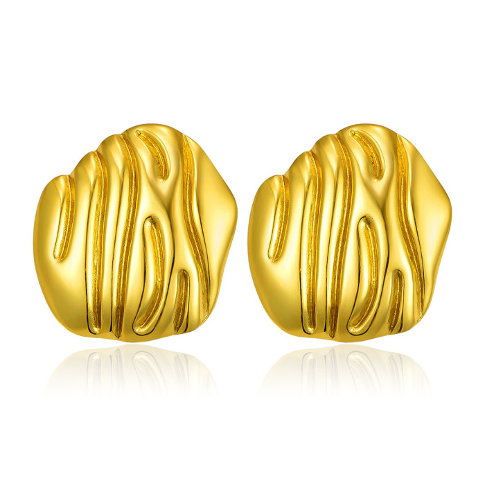 European and American Style Jewelry Stainless Steel Heart-shaped Irregular Texture Fashionable Gold Earrings for Women Quanxi Water Cross-border