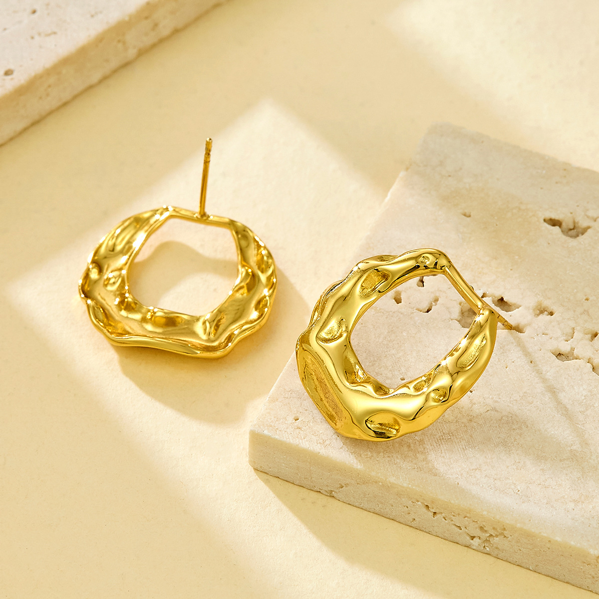 Omica Niche Ring Karst Rings Ear Studs European and American Fashion Minimalist Jewelry Stainless Steel Cross-Border