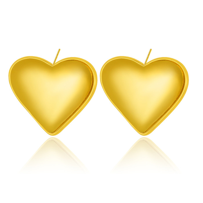 Cross-border INS Style Design 18K Gold Plated Titanium Steel Fashion High-end Smooth Concave Geometric Heart-shaped Earrings Wholesale