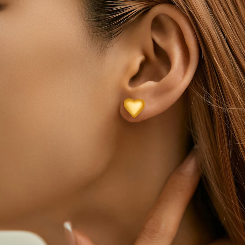 Cross-border INS Style Design 18K Gold Plated Titanium Steel Fashion High-end Smooth Concave Geometric Heart-shaped Earrings Wholesale