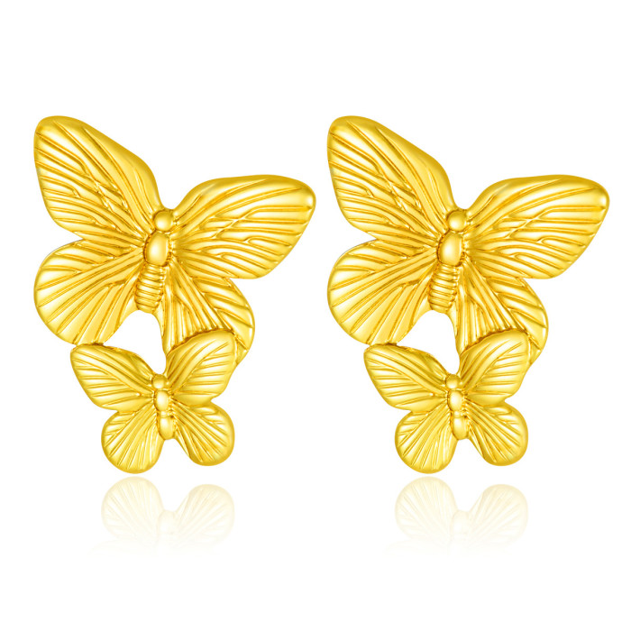 Fashion Light Luxury Titanium Steel Butterfly Shape Earrings Stainless Steel 18K Gold Plated Niche Design Sense Women...