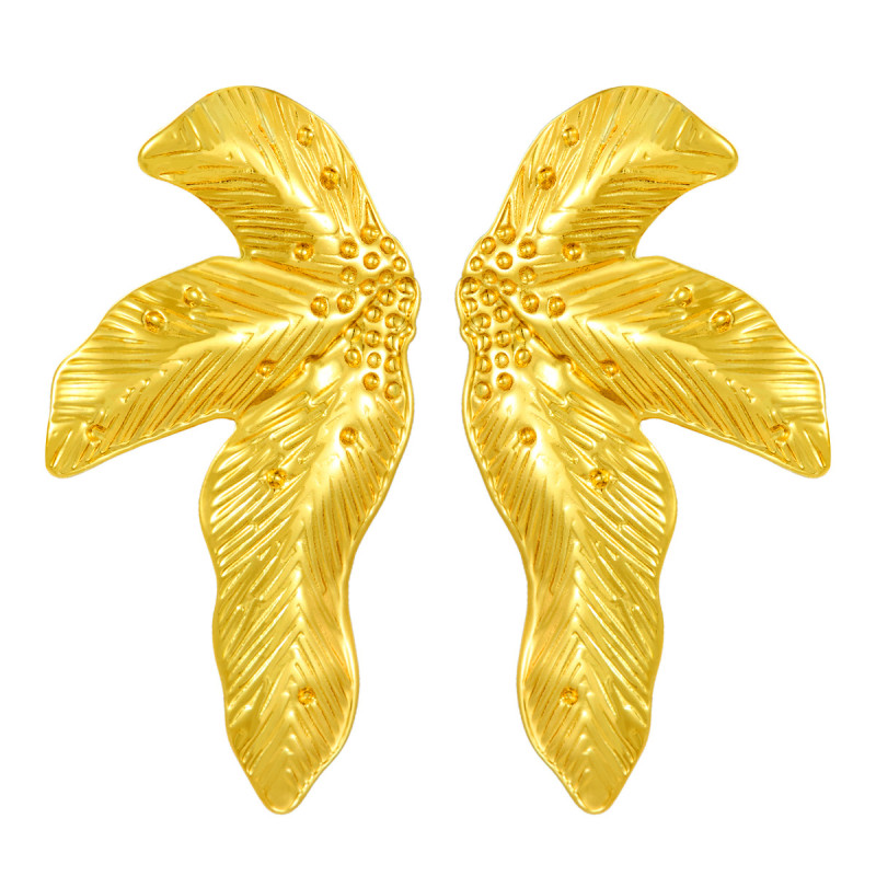 Cross-Border Minimalist INS Style Leaf Stainless Steel Geometric Earrings Hollow Flower 18K Gold Plated High-End Earrings Wholesale