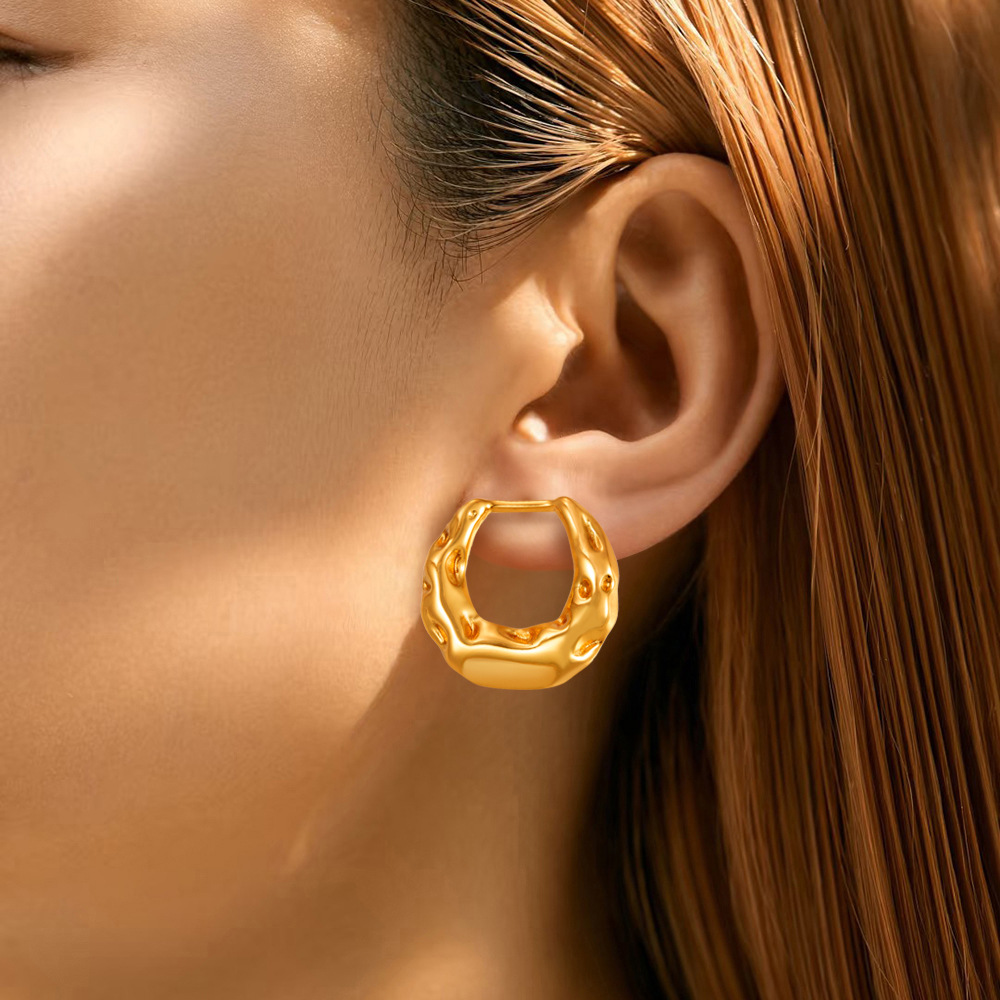 Omica Niche Ring Karst Rings Ear Studs European and American Fashion Minimalist Jewelry Stainless Steel Cross-Border