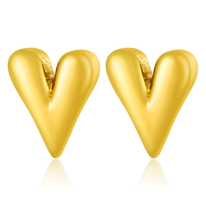 Titanium Steel Gold Plated Simple Fashion Heart Earrings Niche Design Women's Water Drop Heart-Shaped Earrings