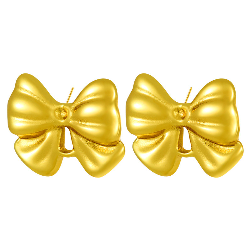 European and American Versatile Fashion Stainless Steel Bowknot Shape Women's Earrings Personality Versatile Minimalist Style Ear Jewelry