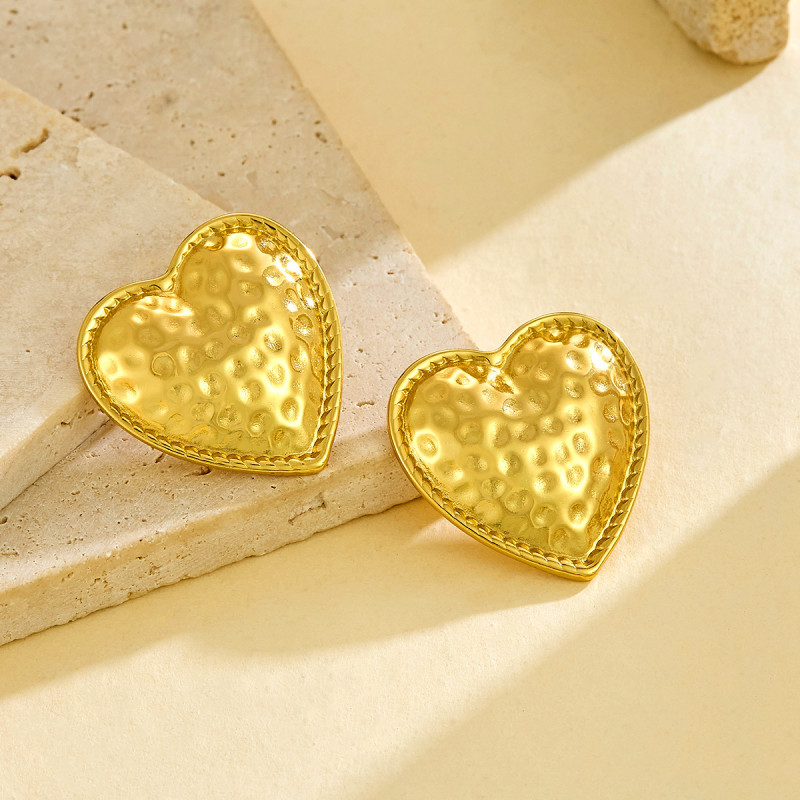 Stainless Steel Titanium Steel 18K Gold Plated Textured Heart Flower Pentagram Star Earrings Ear Cuffs Ear Jewelry Ear Drops