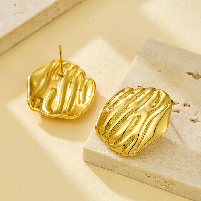 European and American Style Jewelry Stainless Steel Heart-shaped Irregular Texture Fashionable Gold Earrings for Women Quanxi Water Cross-border