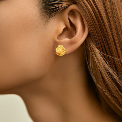 Cross-Border New Ocean Beach Series Shell Starfish Earrings for Women Beach Vacation Accessories Wholesale Titanium Steel Gold Plated