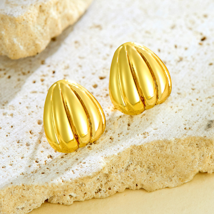 Hot Trendy Geometric Chubby Melon Seed Stainless Steel Earrings for Women Fashion Versatile High-End 18K Gold Ear Jew...