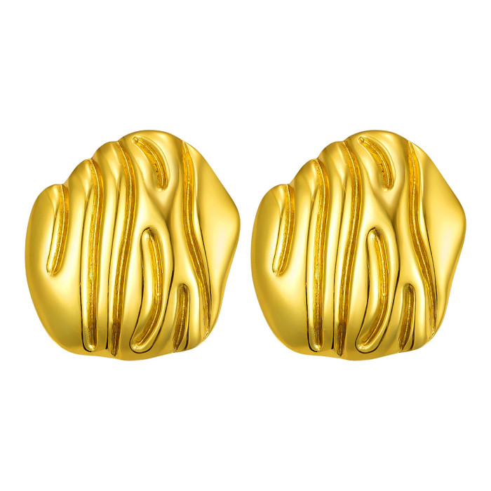 European and American Style Jewelry Stainless Steel Heart-shaped Irregular Texture Fashionable Gold Earrings for Women Quanxi Water Cross-border