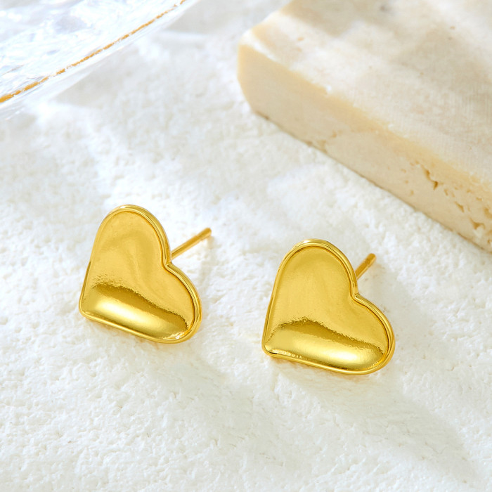 Cross-border INS Style Design 18K Gold Plated Titanium Steel Fashion High-end Smooth Concave Geometric Heart-shaped Earrings Wholesale