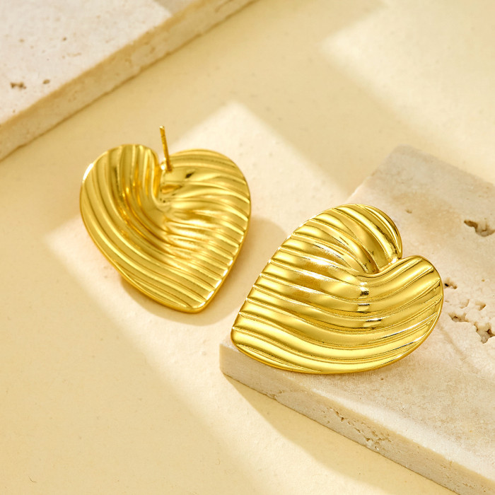 Korean European and American Spring Summer Pleated Heart Pendant Women's Earrings Light Luxury Style Stud Earrings Exquisite Stainless Steel Love