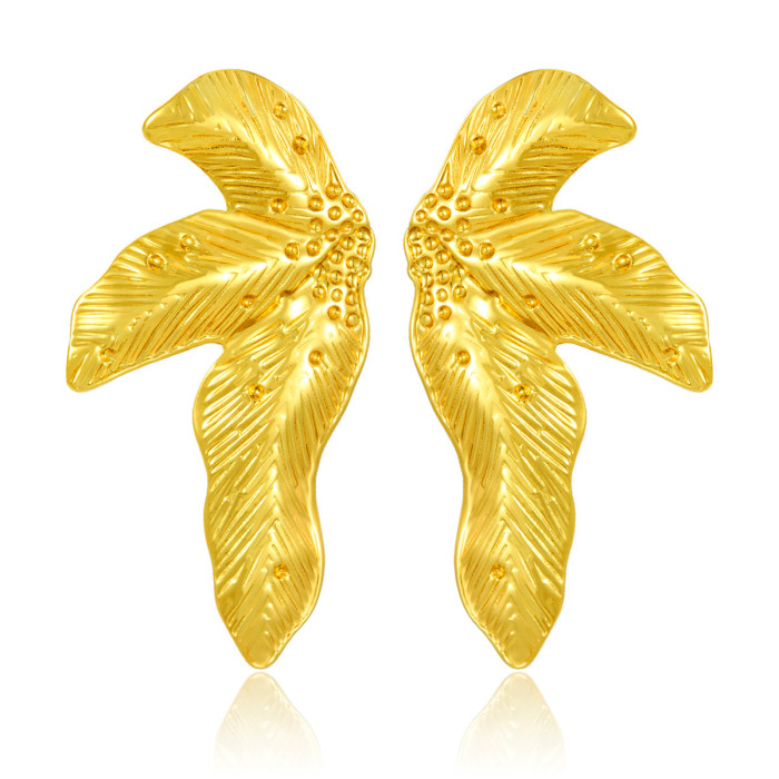 Cross-Border Minimalist INS Style Leaf Stainless Steel Geometric Earrings Hollow Flower 18K Gold Plated High-End Earrings Wholesale