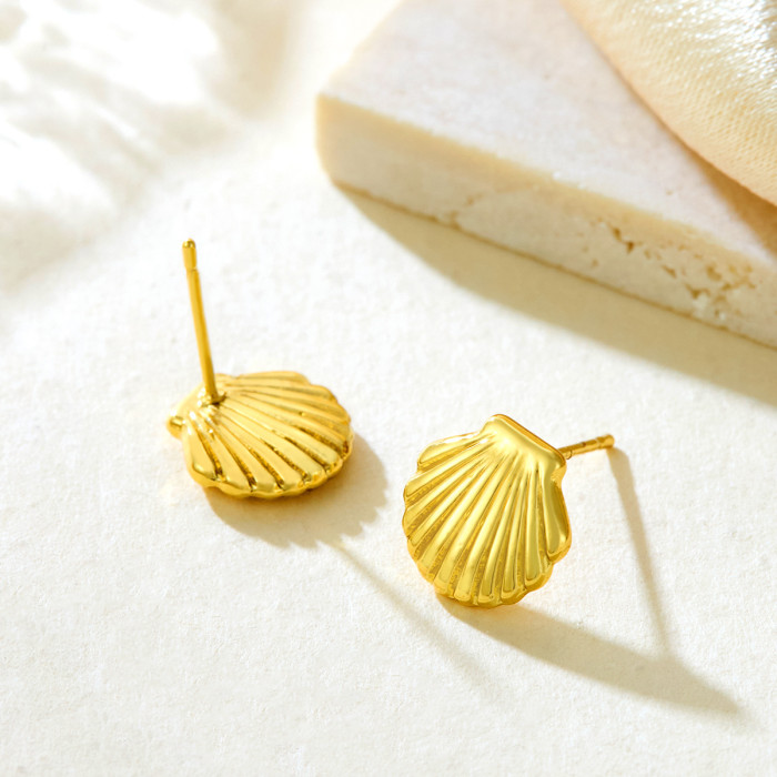 New Ocean Beach Series Shell Starfish Earrings for Women Beach Vacation Accessories Wholesale Titanium Steel Gold Plated