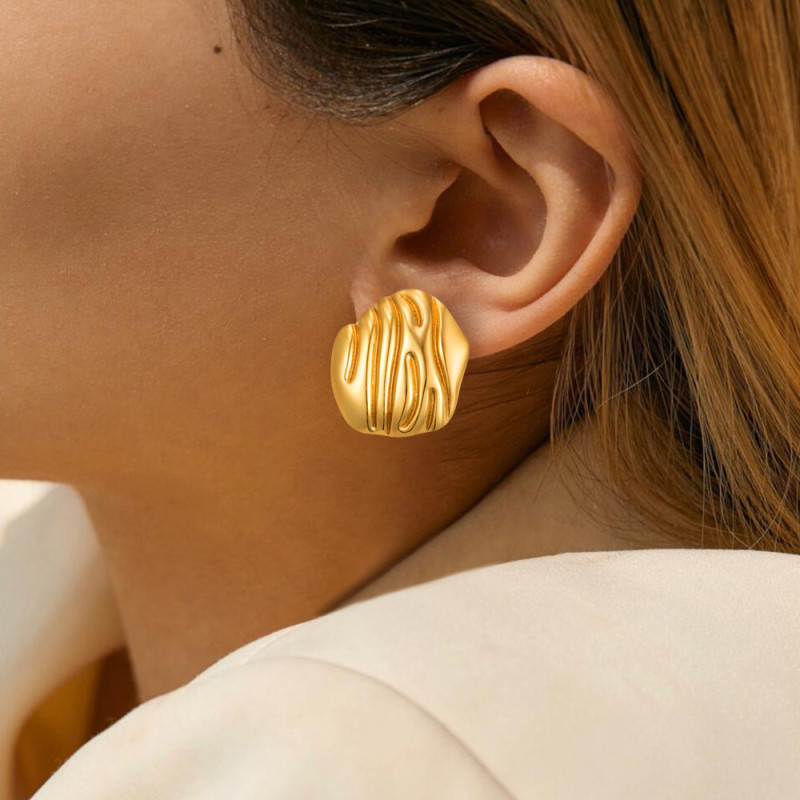 European and American Style Jewelry Stainless Steel Heart-shaped Irregular Texture Fashionable Gold Earrings for Women Quanxi Water Cross-border