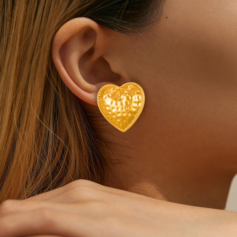Stainless Steel Titanium Steel 18K Gold Plated Textured Heart Flower Pentagram Star Earrings Ear Cuffs Ear Jewelry Ear Drops