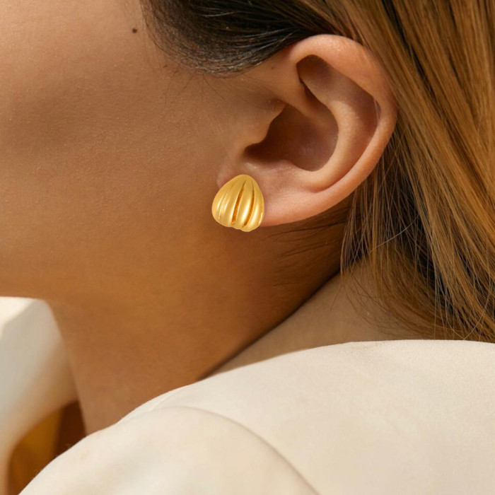 Hot Trendy Geometric Chubby Melon Seed Stainless Steel Earrings for Women Fashion Versatile High-End 18K Gold Ear Jew...