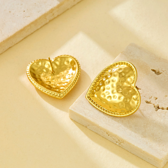 Stainless Steel Titanium Steel 18K Gold Plated Textured Heart Flower Pentagram Star Earrings Ear Cuffs Ear Jewelry Ear Drops