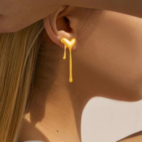 Internet Celebrity INS Simple Style Asymmetric Lava Heart Earrings Fashionable Liquid Heart Stainless Steel Earrings Trendy