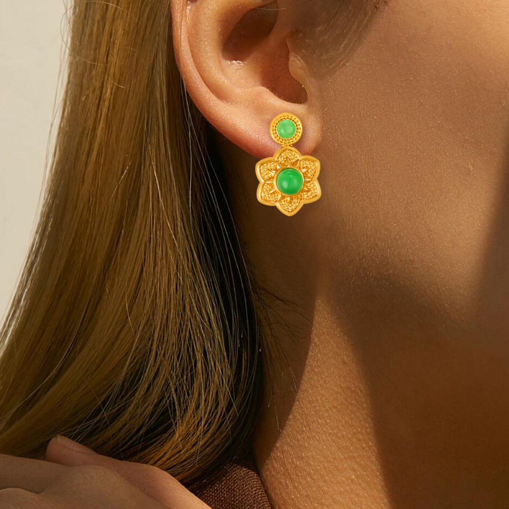 Stainless Steel Inlaid Cat's Eye Stone Spacer Beads Imitation Jasper Fortune Beads Handmade DIY Jewelry Accessories Earrings Studs