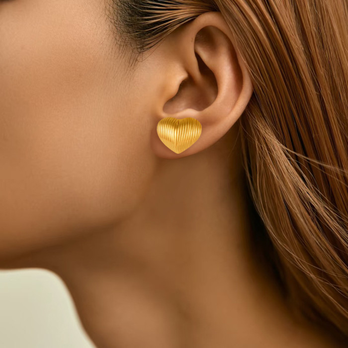 Hot Trendy Geometric Chubby Melon Seed Stainless Steel Earrings for Women Fashion Versatile High-End 18K Gold Ear Jew...