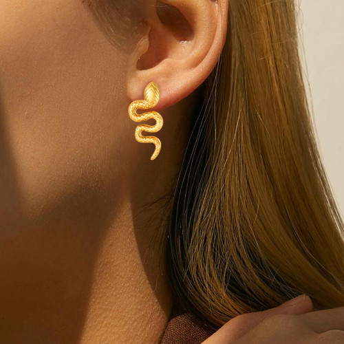 European and American New Style Ins Style Niche Design Sense Personality Snake-shaped Stud Earrings Stainless Steel Minimalist Light Luxury Versatile Earrings for Women