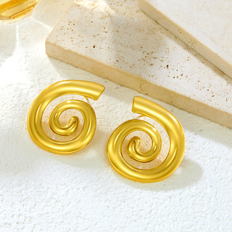 New Stainless Steel Hip-Hop French Spiral Snail Earrings Elegant Women Ins Light Luxury Versatile European and American Cross-Border Hot Item
