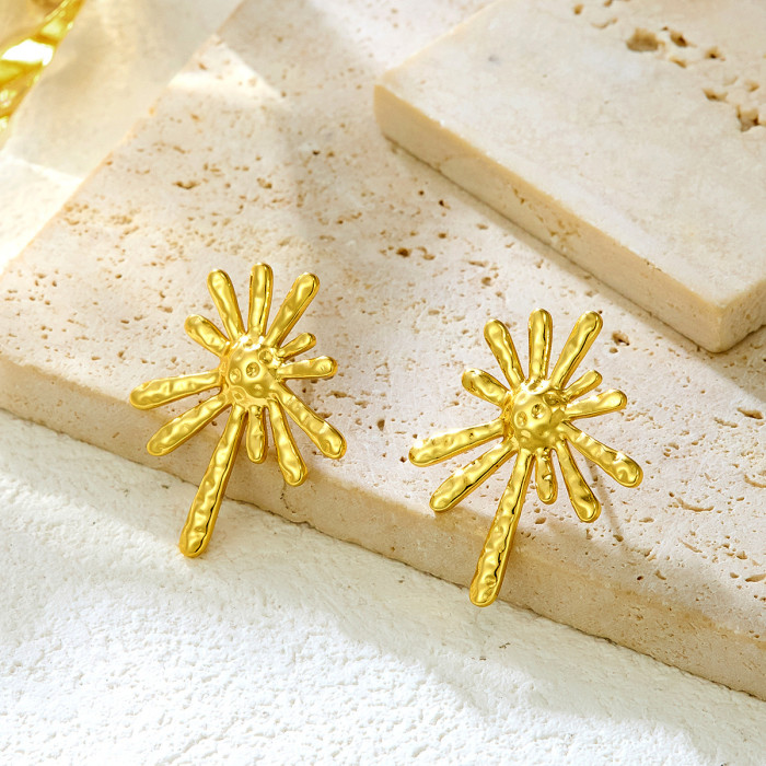 Cross-Border Fashion Internet Celebrity Style Unique Design Irregular Titanium Steel Fireworks Earrings 18k Plated Elegant High-End Earrings