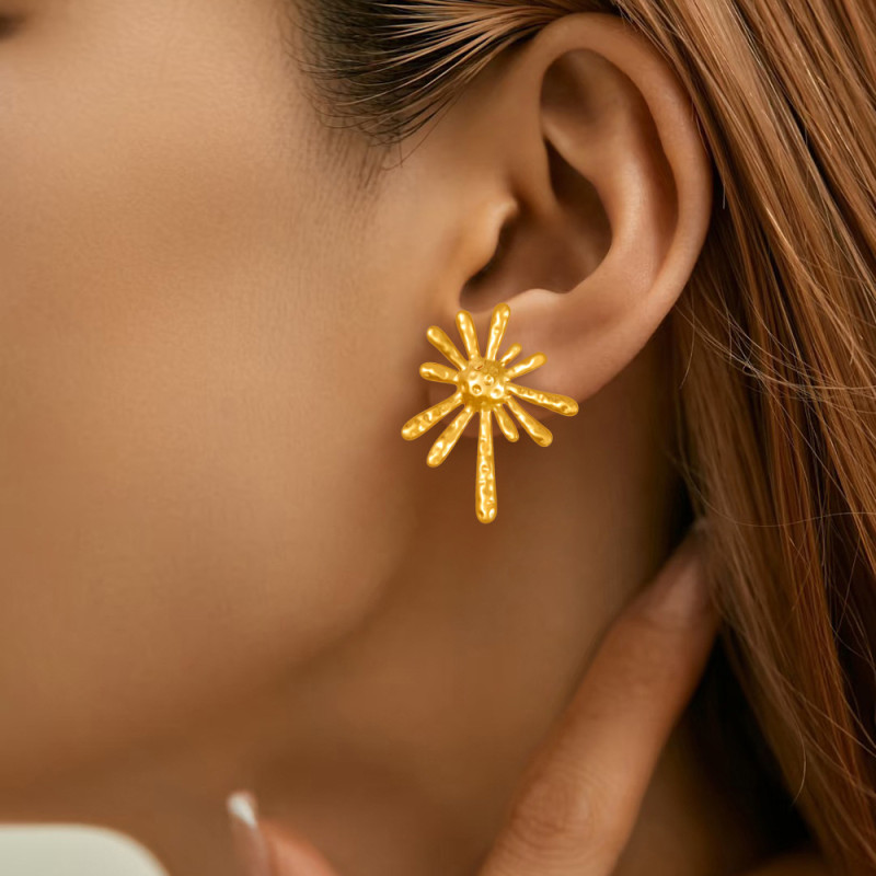 Cross-Border Fashion Internet Celebrity Style Unique Design Irregular Titanium Steel Fireworks Earrings 18k Plated Elegant High-End Earrings