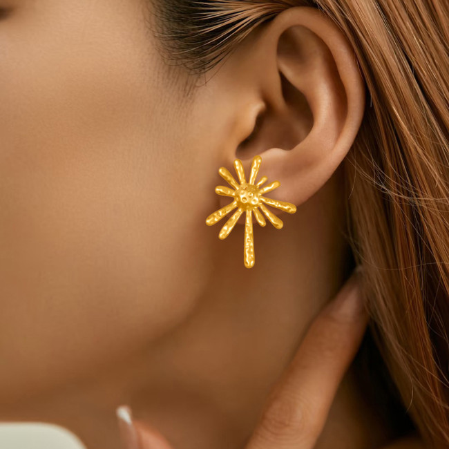 Cross-Border Fashion Internet Celebrity Style Unique Design Irregular Titanium Steel Fireworks Earrings 18k Plated Elegant High-End Earrings