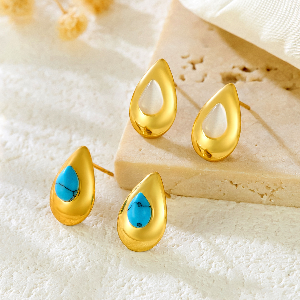 Water Drop Blue Turquoise Personality Earrings High-end Light Luxury Retro Fashion Earrings Simple Versatile Elegant New Earrings