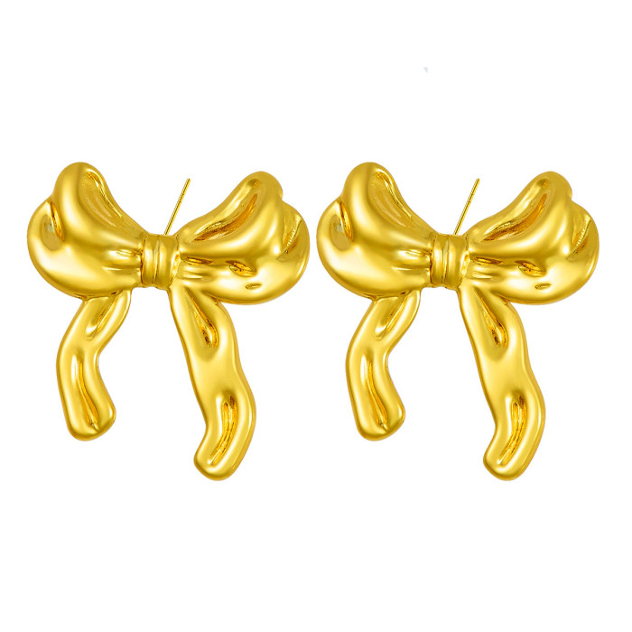 INS Style Gentle Temperament Stainless Steel Bowknot Earrings 18K Gold Plated Unique Niche Design Fashion Earrings