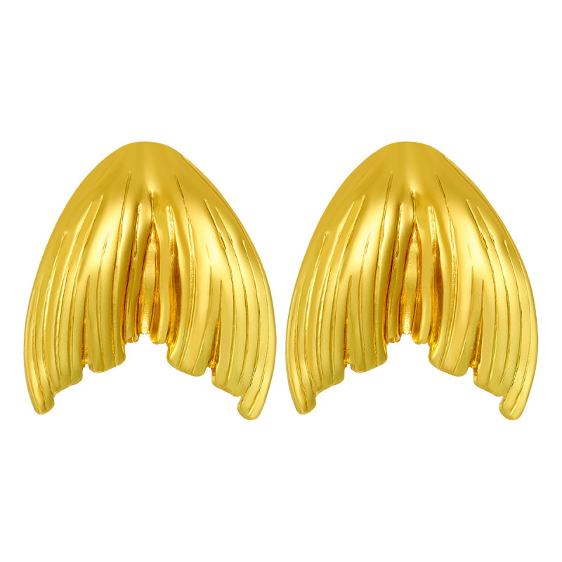 Cross-Border European and American INS Style 18k Gold Stainless Steel Titanium Steel Earrings French Minimalist Fish Tail Stripe Stud Earrings Wholesale