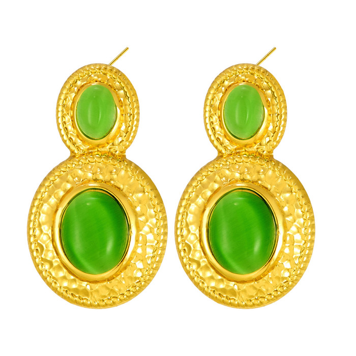 Light Luxury Fashion Color Stone Earrings 18K Gold Geometric Irregular Stainless Steel Exquisite High-end Earrings Je...