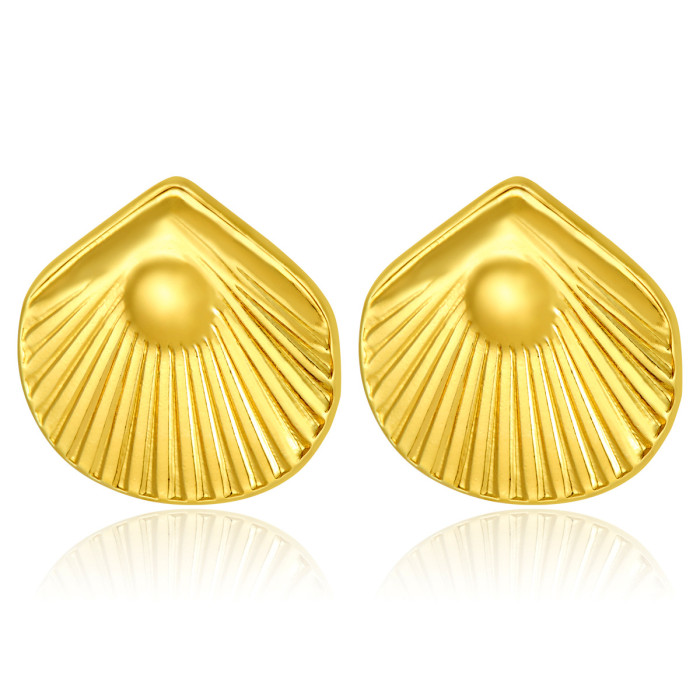 Retro Stainless Steel Earrings 18K Gold Plated Niche Design Ocean Shell Stud Earrings Versatile Personality Earrings