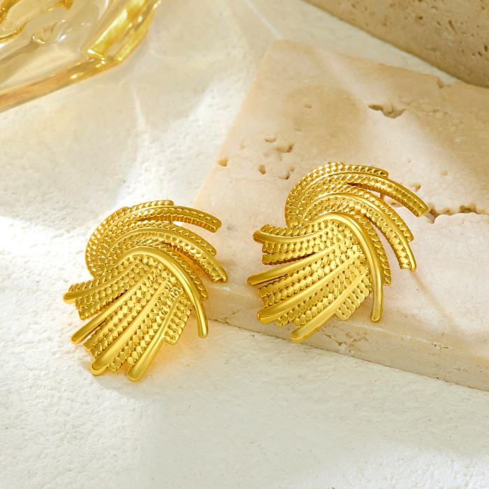 European and American INS Fashion Retro High-End Irregular Swirl Earrings Personality Twisted Fireworks 18K Stud Earrings Jewelry for Women