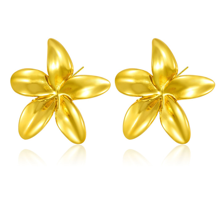 Cross-Border European and American INS Niche Five-Petal Flower Stainless Steel Earrings Simple Glossy Commuter Earrings 18k Gold Ear Jewelry