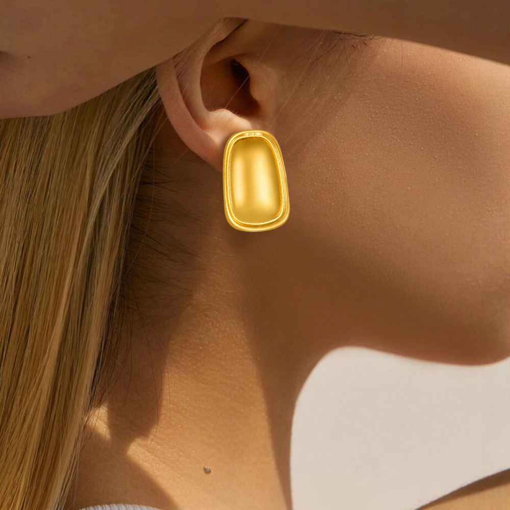 European and American Minimalist Style Rectangular Pendant Titanium Steel Earrings Studs 2025 New Trendy Elegant Niche Design Earrings