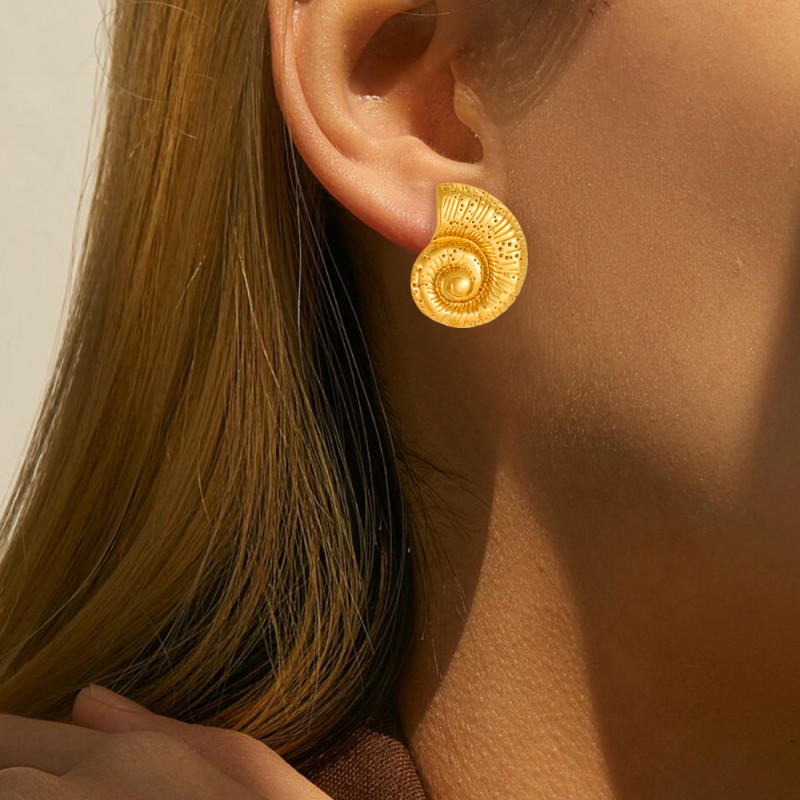 Summer New Vacation Beach Conch Earrings European and American Exaggerated Stainless Steel Stud Earrings for Women Niche Light Luxury High-end Ear Jewelry