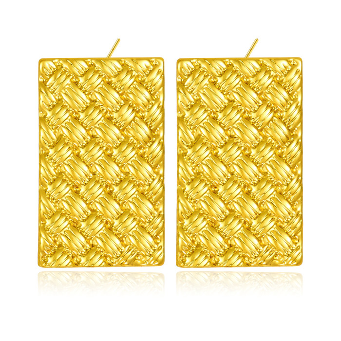 Fashion Minimalist Style Exaggerated Square Stud Earrings Stainless Steel 18K Gold Elegant High-End Square Braided Ea...