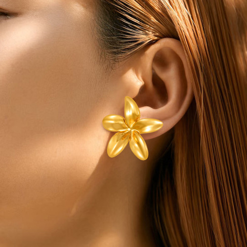 Cross-Border European and American INS Niche Five-Petal Flower Stainless Steel Earrings Simple Glossy Commuter Earrings 18k Gold Ear Jewelry