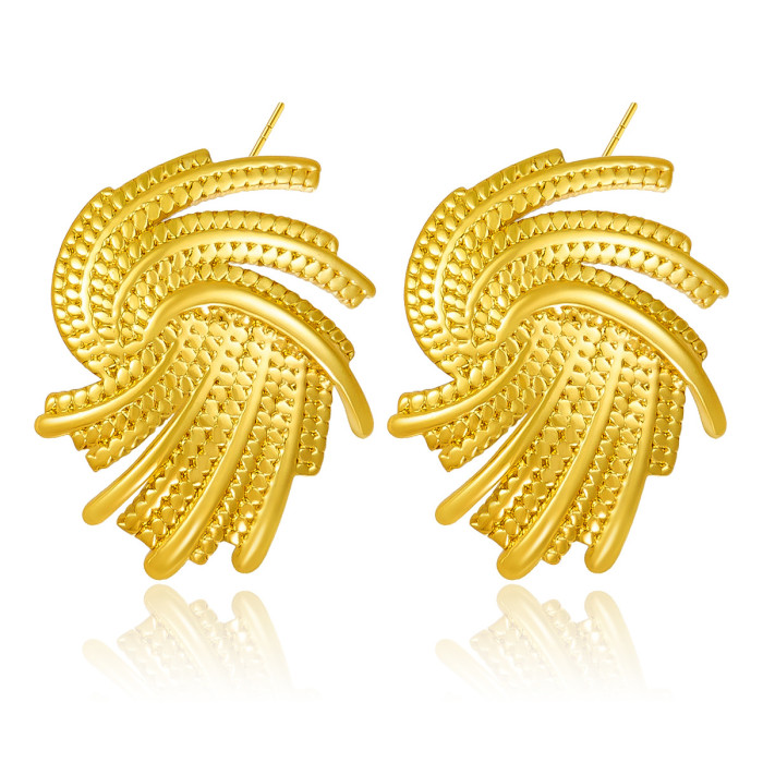 European and American INS Fashion Retro High-End Irregular Swirl Earrings Personality Twisted Fireworks 18K Stud Earrings Jewelry for Women