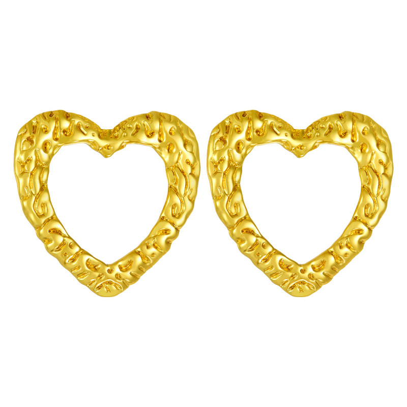 Cross-Border Wrinkled Texture Heart-Shaped Vintage Earrings for Women French Style Heart Elegant High-End Irregular Ear Jewelry