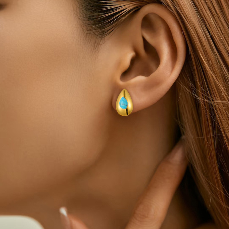 Water Drop Blue Turquoise Personality Earrings High-end Light Luxury Retro Fashion Earrings Simple Versatile Elegant New Earrings