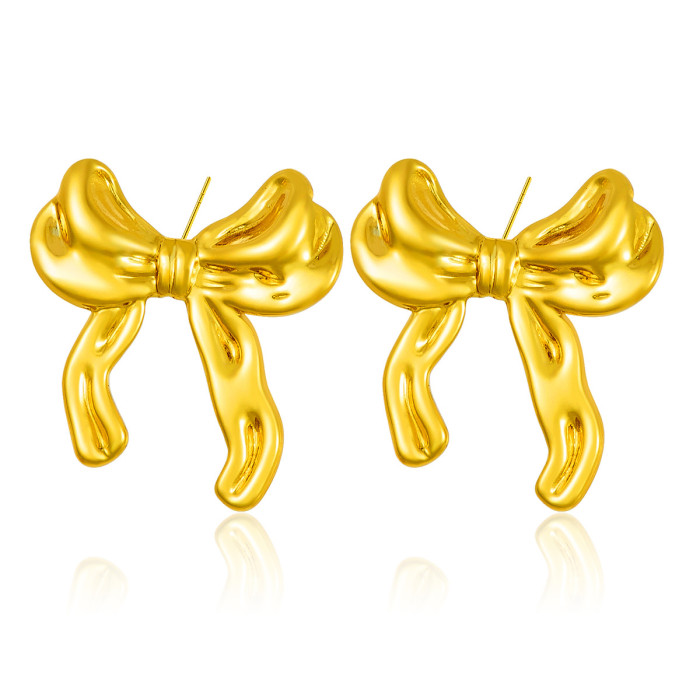 INS Style Gentle Temperament Stainless Steel Bowknot Earrings 18K Gold Plated Unique Niche Design Fashion Earrings