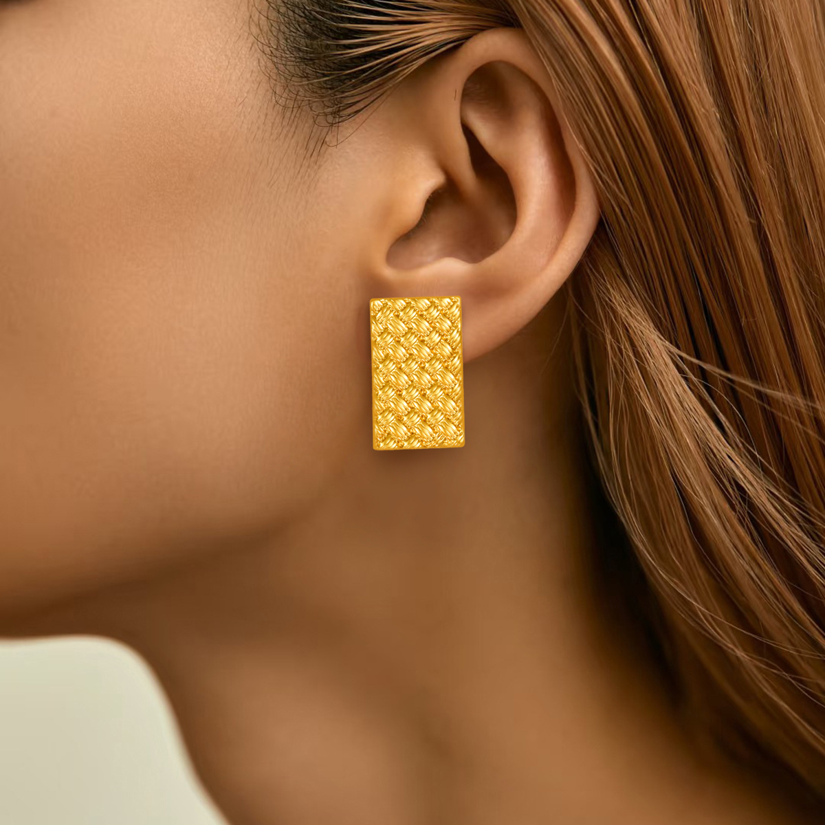 Cross-Border Fashion Minimalist Style Exaggerated Square Stud Earrings Stainless Steel 18k Gold Elegant High-End Square Braided Earrings