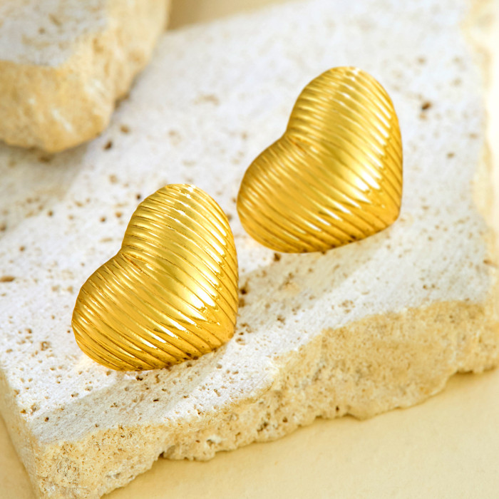 Hot Trendy Geometric Chubby Melon Seed Stainless Steel Earrings for Women Fashion Versatile High-End 18K Gold Ear Jew...
