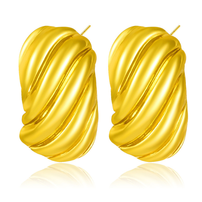 Cross-Border INS Style Stainless Steel 18K Gold Plated Shell Pattern Stripe Texture Line Metal Earrings Ear Studs Ear Jewelry Wholesale
