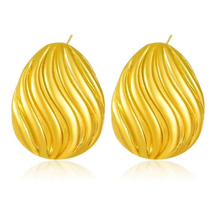 Jewelry Metal Shell Ocean Style Niche Earrings Retro Versatile Minimalist Striped Stud Earrings for Women